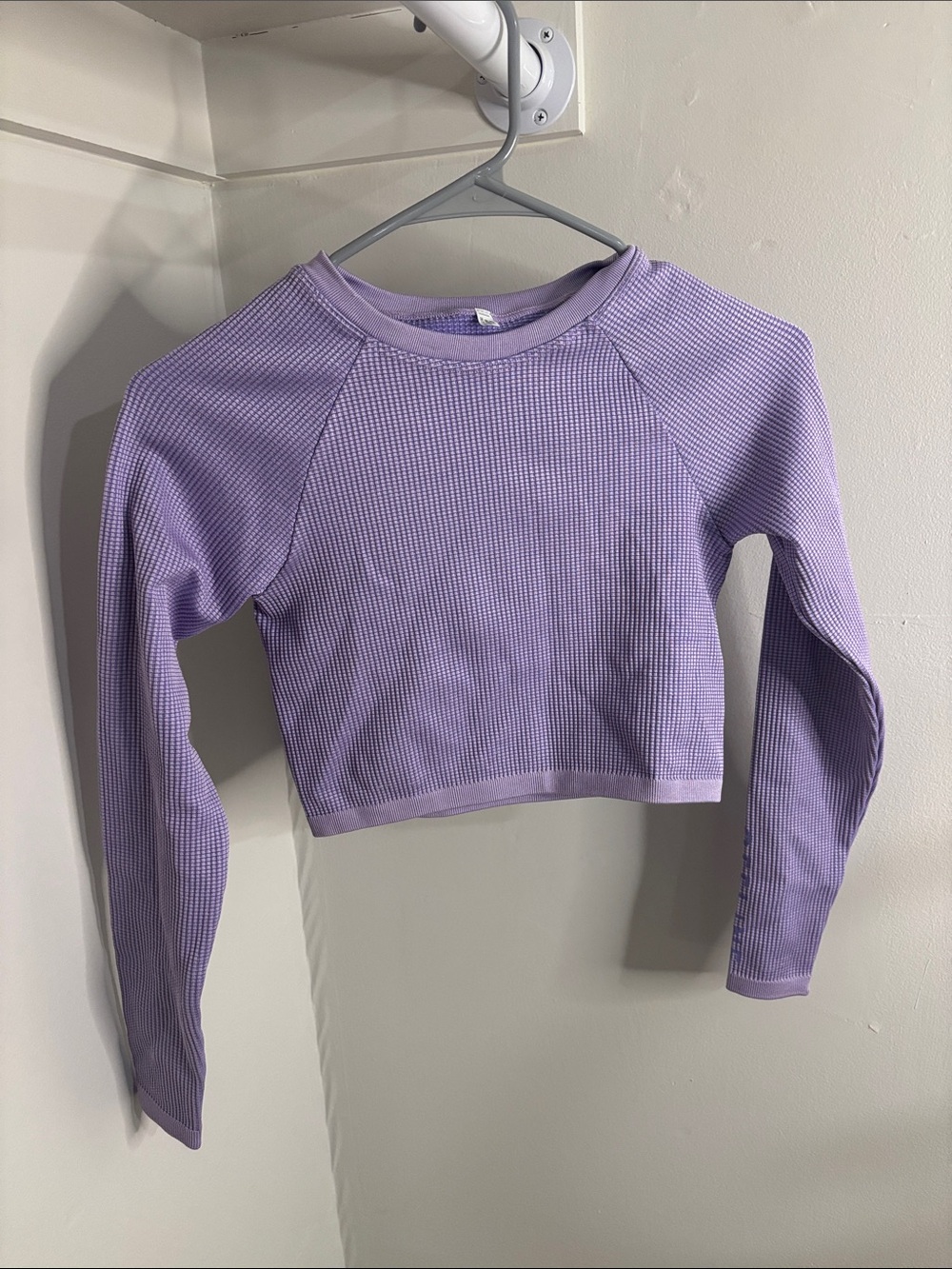 aerie Lavender Waffle-Knit Cropped Long-Sleeve Top